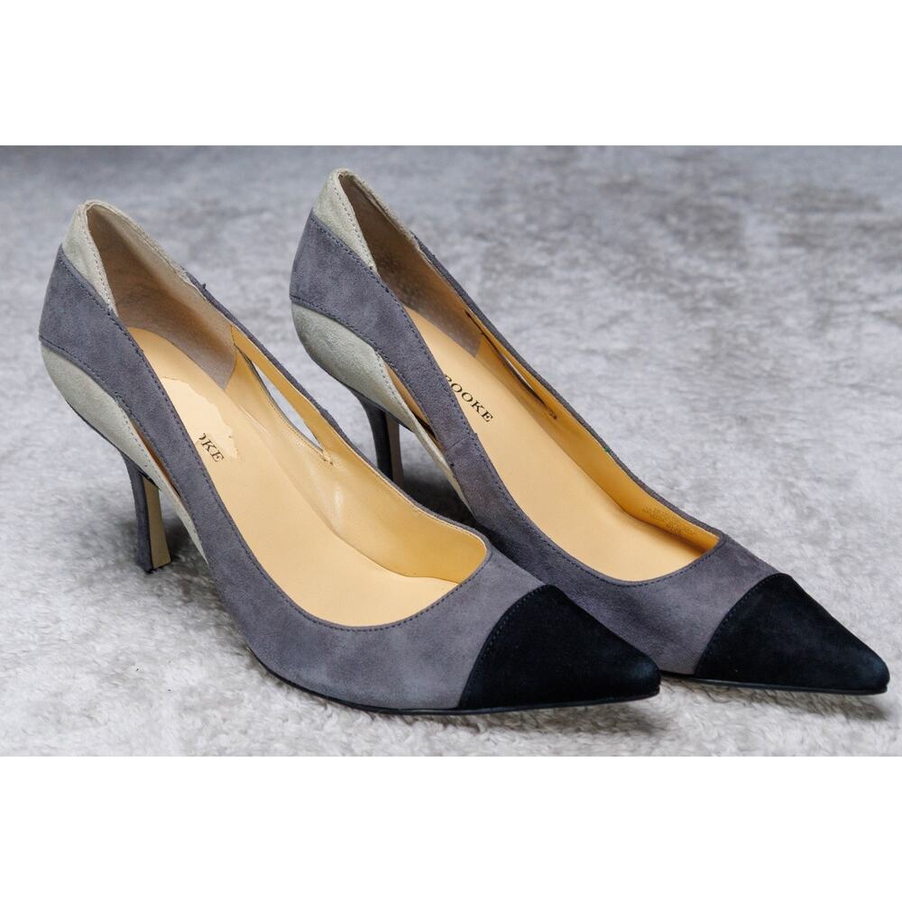 Audrey Brooke Black Gray Suede Cap Toe Heels Pumps Womens Size 8.5